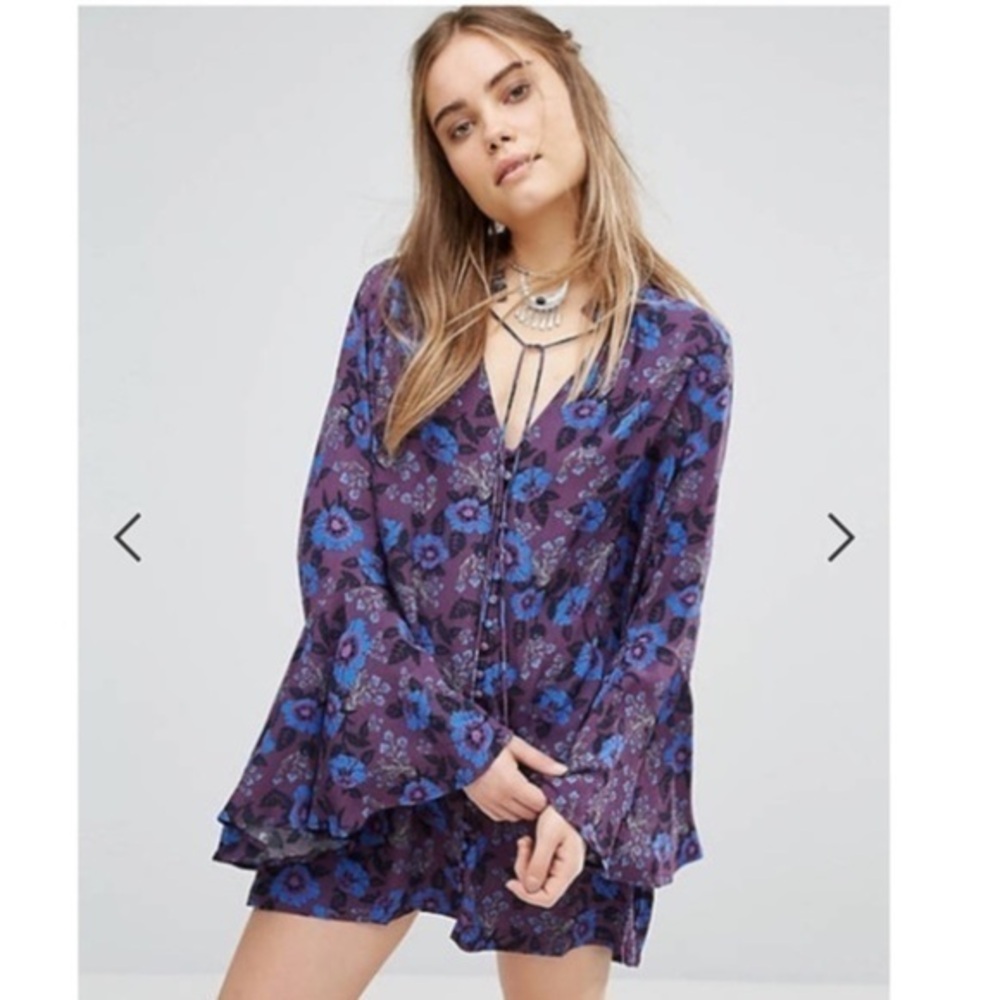 Free People Purple Floral Boho Magic Mystery Tunic dress size small